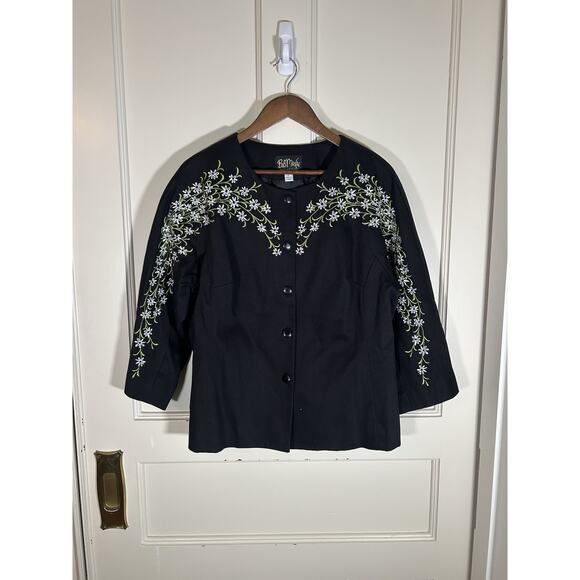 Bob Mackie Floral Embroidered Button Front Blazer Jacket Womens Size Large Black - Picture 1 of 7